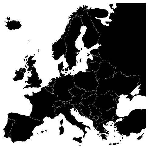 Černá prázdná mapa Evropy — Ilustrace