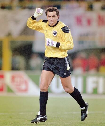Peter Shilton celebrating during a 1990 World Cup match.