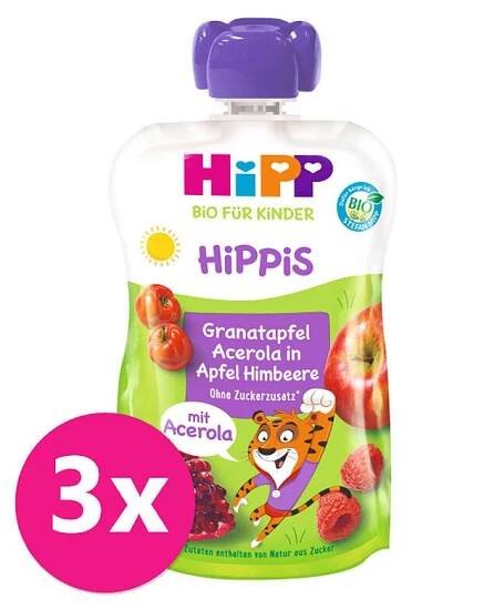 3x HiPP BIO Jablko-Maliny-Granátové jablko-Acerola od uk. 1. roku, 100 g