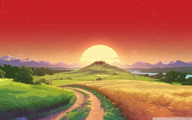 Countryside Landscape Illustration 4K UHD Wallpaper for UltraHD Desktop and TV : Widescreen and UltraWide Display : Dual