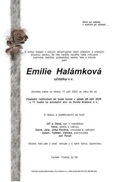 Emilie Halámková - Pohřebnictví Bělohoubek