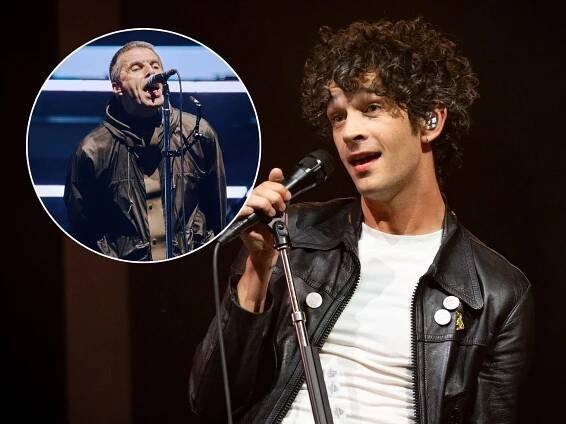 Matty Healy with Liam Gallagher inset