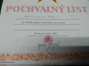 pochvalný list 50 roky vojsko  čs.Lidová  armáda  - Sběratelství