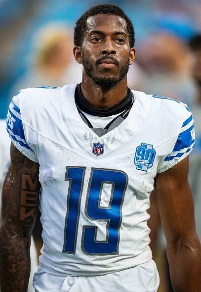 Trinity Benson ooks on before a preseason NFL football game against the Carolina Panthers on August 25, 2023.