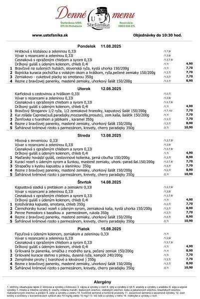 Denné menu, Svadobné hostiny - Michalovce