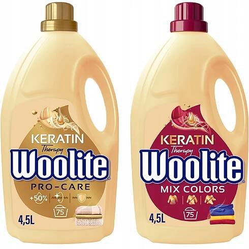 WOOLITE SET MIX TEKUTÝ PRACÍ PROSTŘEDEK NA BÍLÉ A BAREVNÉ PRÁDLO S KERATINEM 2X 4.5L