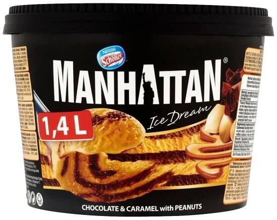 Manhattan Ice Dream mražený krém čokoládovo-karamelový s kousky pražených arašídů 1400 ml