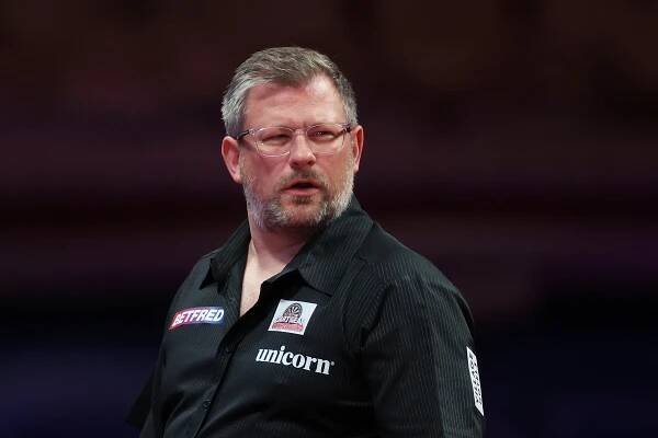 James Wade of England at the 2025 Betfred World Matchplay.