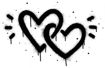 Sada grafitových srdíček Znamení Sprej namalovaná černě na bílo. Symbol pádu srdce lásky. izolované na bílém pozadí. vektorová ilustrace — Ilustrace
