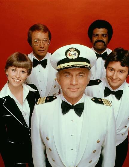 Fred Grandy, Ted Lange, Gavin Macleod, Bernie Kopell and Lauren Tewes in a promo shot for "The Love Boat."