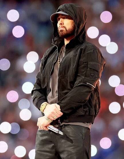 Eminem performs during the Pepsi Super Bowl LVI Halftime Show at SoFi Stadium on February 13, 2022 in Inglewood, California.