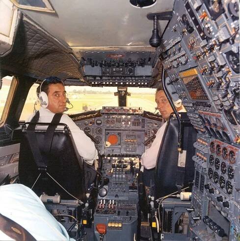 Several British Concorde heroes: BAC’s Brian Trubshaw (left) and John Cochrane on the flight deck of G-BSST. BAE SYSTEMS