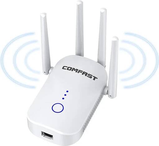 WiFi Extender - bezdrátový zesilovač signálu s pokrytím až 3000 čtverečních stop - 1200Mb/s průchodem přes zeď Silná Wi-Fi Dual Band 2,4G a 5G - 4 antény 360° plné pokrytí Bílá