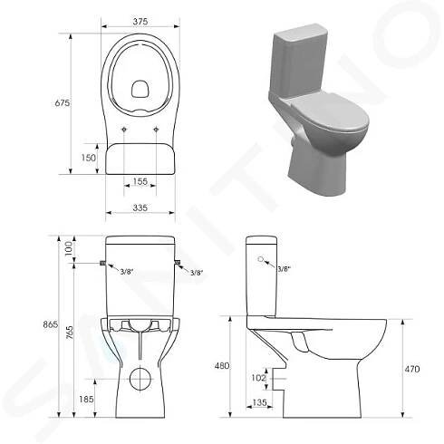Sapho Etiuda - WC kombi pro tělesně postižené CLEAN ON, Rimless, zadní odpad, bílá K11-0221