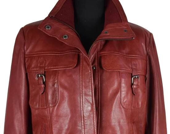 KOŽENÁ dámská červená měkká bunda na zip KARA 42 - Coat-Master.cz