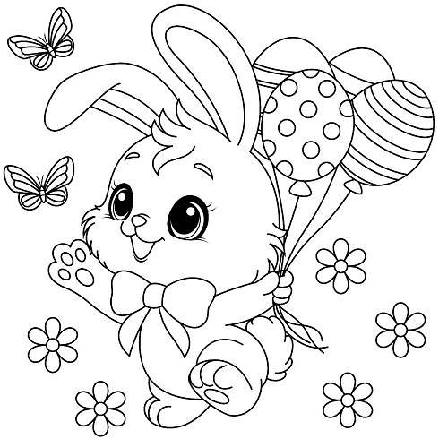 Kawaii Easter Bunny with balloons coloring page | Easter bunny colouring, Bunny coloring pages, Coloring pages