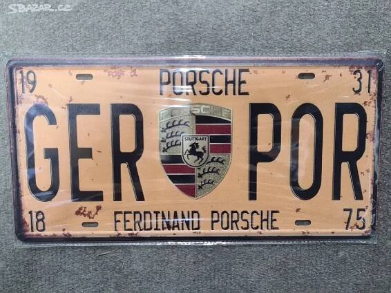 Kovová cedule 30x15cm SPZ-PORSCHE - Praha - Bazar