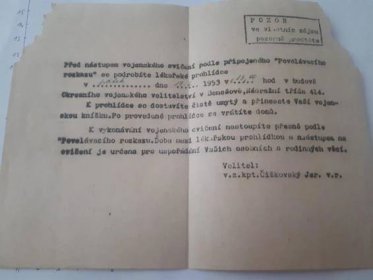 Povolávací rozkaz k lékařské prohlidce 1953 Benešov - Sběratelství