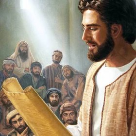 Ježíš čte v nazaretské synagoze ze svitku