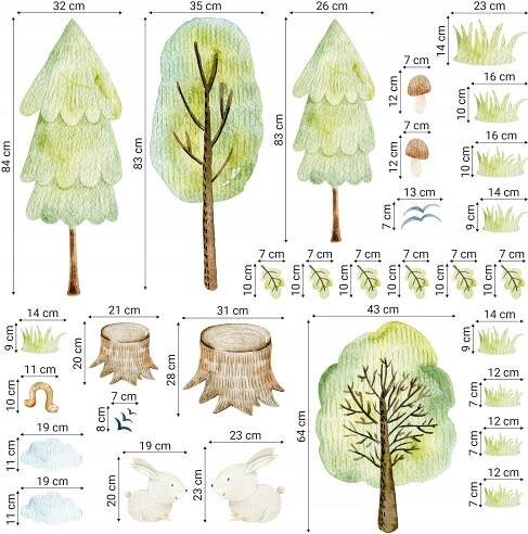 Nálepky na zeď pro děti FOREST LES SAMOLEPKA STROMY - 100 cm x 130 cm Šířka výrobku 100 cm