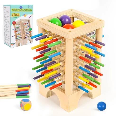 Wooden Board Game, Colorful Wooden Sticks Dice Game Math Educational Toys For 3 4 5 6 Years Old, Fine Motor Skills Game & Counting * Game Tra