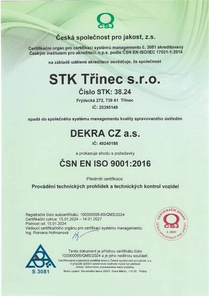 STK Třinec s.r.o. - ISO 9001
