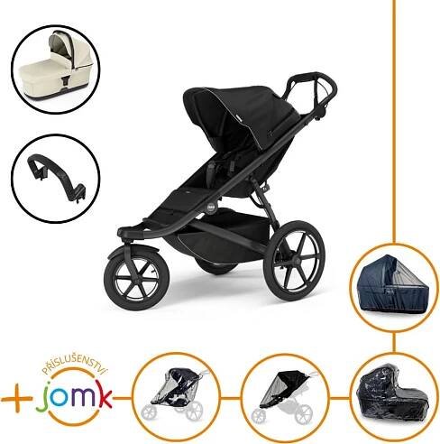 Thule Set 7v1 Urban Glide 3 Black 2024 + madlo + korbička Soft beige + JOMK příslušenství