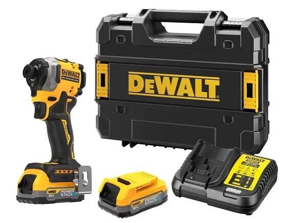 DCF850E2T DeWALT Aku bezuhlíkový rázový utahovák 1/4", 205Nm, 18V XR 2x 1,7Ah POWERSTACK, TSTAK