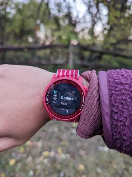 Time paused screen on the COROS PACE 3 track edition