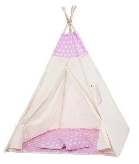 Teepee stan pro děti SPRINGOS Růžový s puntíky