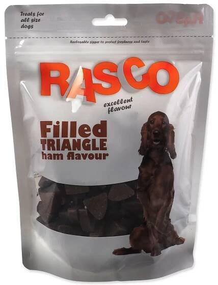 Krmivo pro psa Pochoutka Rasco Plněný trojúhelníček šunková příchuť 2,2cm 450g