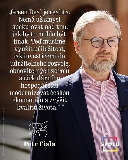 Petr Fiala považuje Green Deal za hotovou věc, o které nemá smysl dál diskutovat.