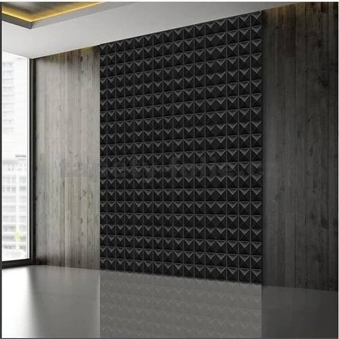 Obkladové panely 3D PVC Pyramids black rozměr 500 x 500 mm, tloušťka 1 mm - POSLEDNÍ KUSY | tapety-folie.cz