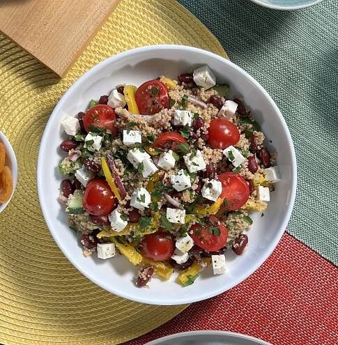 Couscous salad with garden vegetables and Feta