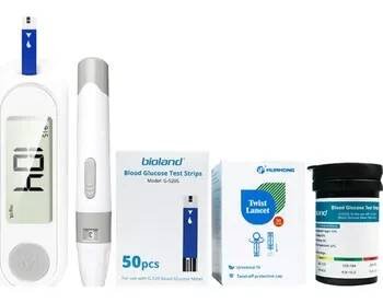 Glukometr na měření cukru v krvi Domácí testování hladiny glukózy Digitální měřič + 50 testovacích proužků Lancety a odběrová sonda bílá