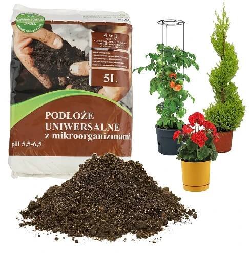 Obrázek produktu pro Kvalitní univerzální zemina pro květináče 5 l, substrát 4 v 1 s mikroorganismy pro květiny, zeleninu, sazenice, pěstební médium, pro pokojové rostliny, zeleninu a trávníky