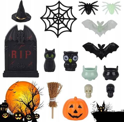 PODZIMNÍ DEKORACE OZDOBY MINI DÝNĚ HALLOWEEN PODZIM SADA 31 KUSŮ BAT