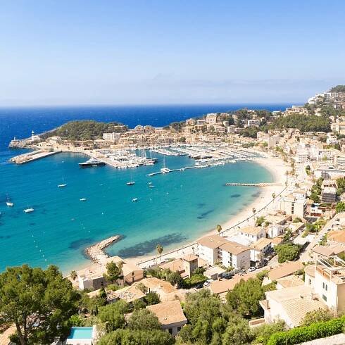 Scenic blue ocean at Port Soller Mallorca