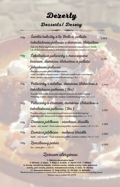 Naše menu - Koliba Holica