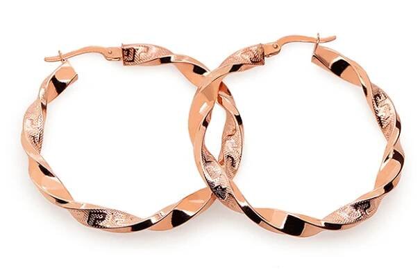 Točené kruhy s řeckým vzorem 3,5cm, růžové zlato 14K - IZ22366MR