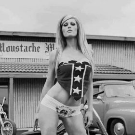 Sexy Biker Babe 70s Busty Girl Motorcycle Rider Chopper Hells Angel Boots Woman 5x7 Photo Odd Freaky Strange Picture Photograph Print 5961D