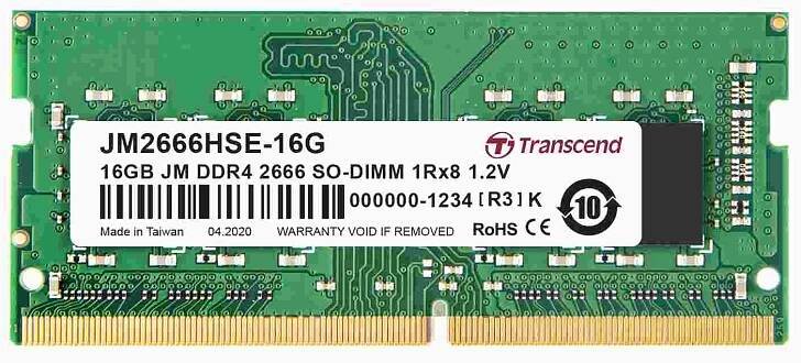 TRANSCEND SODIMM DDR4 16GB 2666MHz 1Rx8 2Gx8 CL19 1.2V