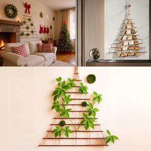 Vánoční stromek na zeď ze dřeva 60 x 70 cm - závěsná adventní dekorace EAN (GTIN) 5905873616639