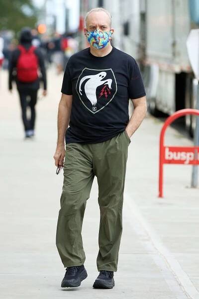 Paul Giamatti arrives on the set of 'Billions' wearing a t-shirt from Ranger Up which honors a World War II Allied tactical unit called the Ghost Army.