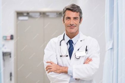 Portrét s úsměvem lékaře se stetoskopem kolem krku na lékařské klinice. Happy usměvavá starší doktor v hale nemocnice. Zralý muž cítil jistotu, po velké operaci a při pohledu na fotoaparát — Stock obrázek