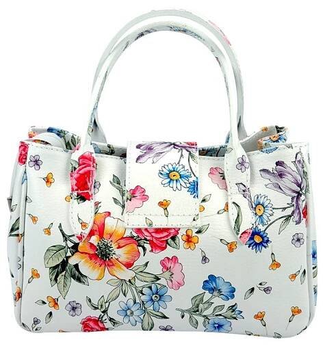 Bílá kožená kabelka s květinovým vzorem Pitti Bags Bergamo