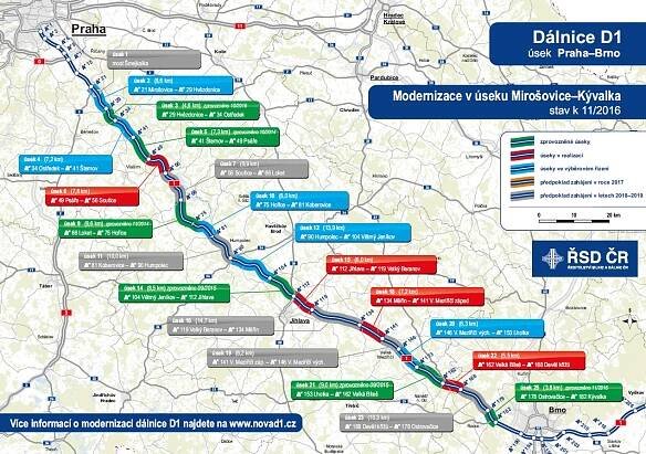 MAPA - Modernizovaná dálnice D1 bude hotová v roce 2020