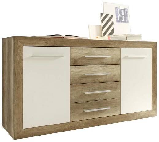ŠIROKÁ KOMODA, bílá, barvy dubu, 167/88/46 cm - bílá/barvy dubu, Design, kompozitní dřevo/plast (167/88/46cm) - Venda