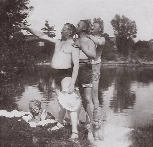 zleva: Augustin Berger, Jan Ouředník, Theodor Schütz (na letním pobytu na Orlíku) 