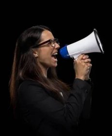 Podnikatelka řvát v megafon — Stock fotografie